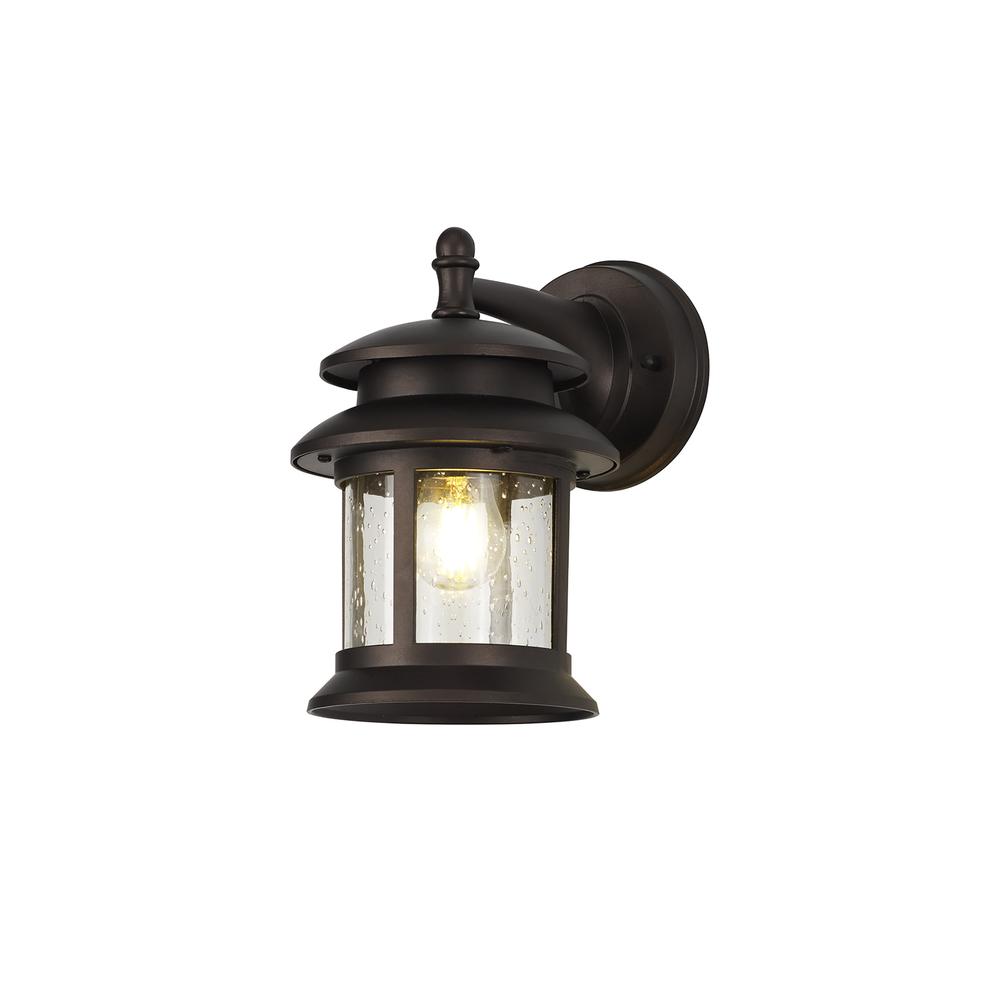 Luxuria Ondine Down Round Wall Light E27 IP44 Antique Bronze/Clear Seeded Glass