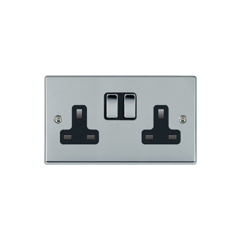 Hamilton Hartland 2 Gang 13A Switched Sockets Bright Chrome/Black Insert