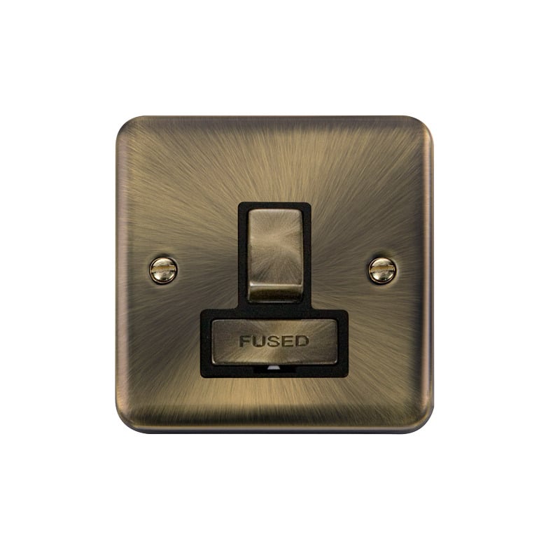 Click Deco Plus Switched Fused Spur Antique Brass Black Inserts