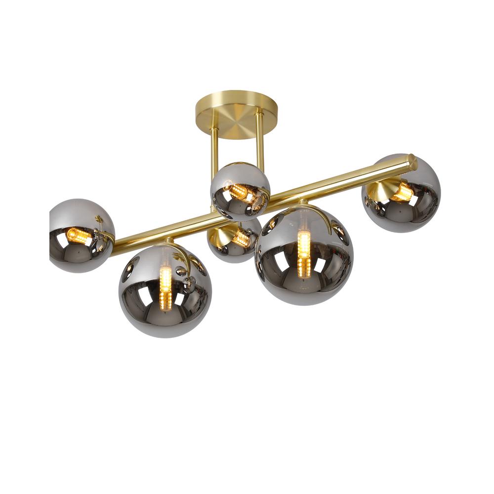 Luxuria Thorne Semi Flush Ceiling Light 6xG9 Satin Gold Chrome Plated Glass