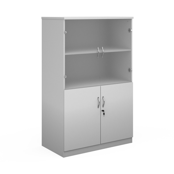 Deluxe Combination Unit with Glass Upper Doors 3 Shelves - White