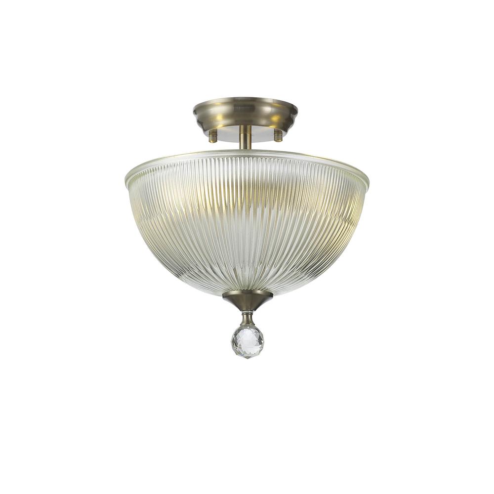 Luxuria Sirius Flush Ceiling Light 2xE27 With Dome 30cm Glass Shade Satin Nickel/Clear