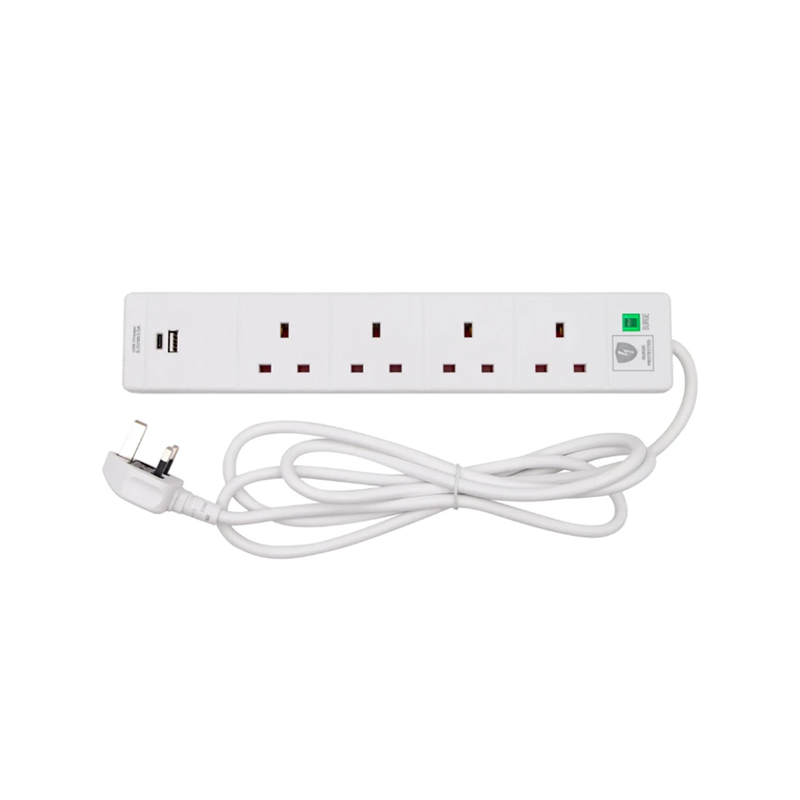 Tower 13A 4 Socket 2 Metre 1A+1C Port USB Extension Lead