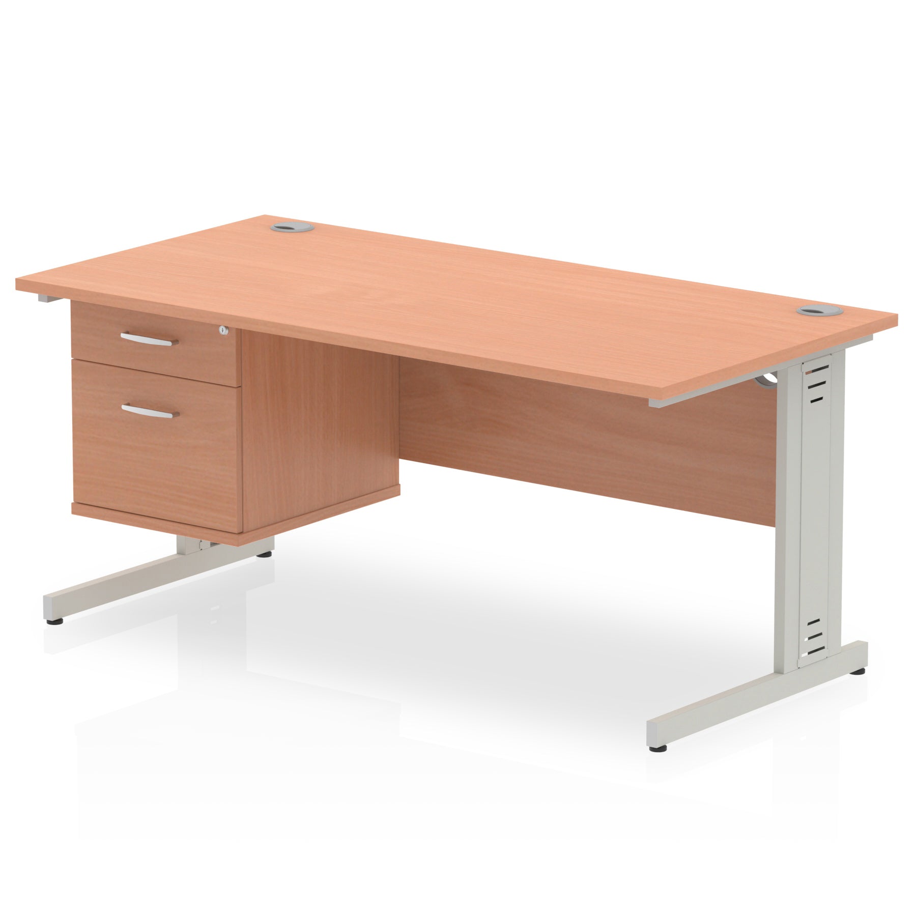 Impulse Cable Managed Straight Desk With Single Fixed Pedestal - 1600mm - Multiple Colour Options UK