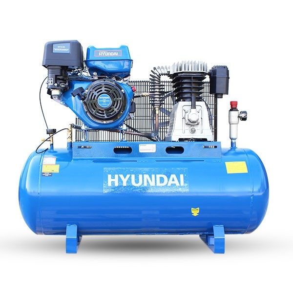 UK Suppliers Hyundai 200 Litre Air Compressor, Twin Cylinder Belt Drive Petrol Engine - 29CFM, 14HP - HY140200PS