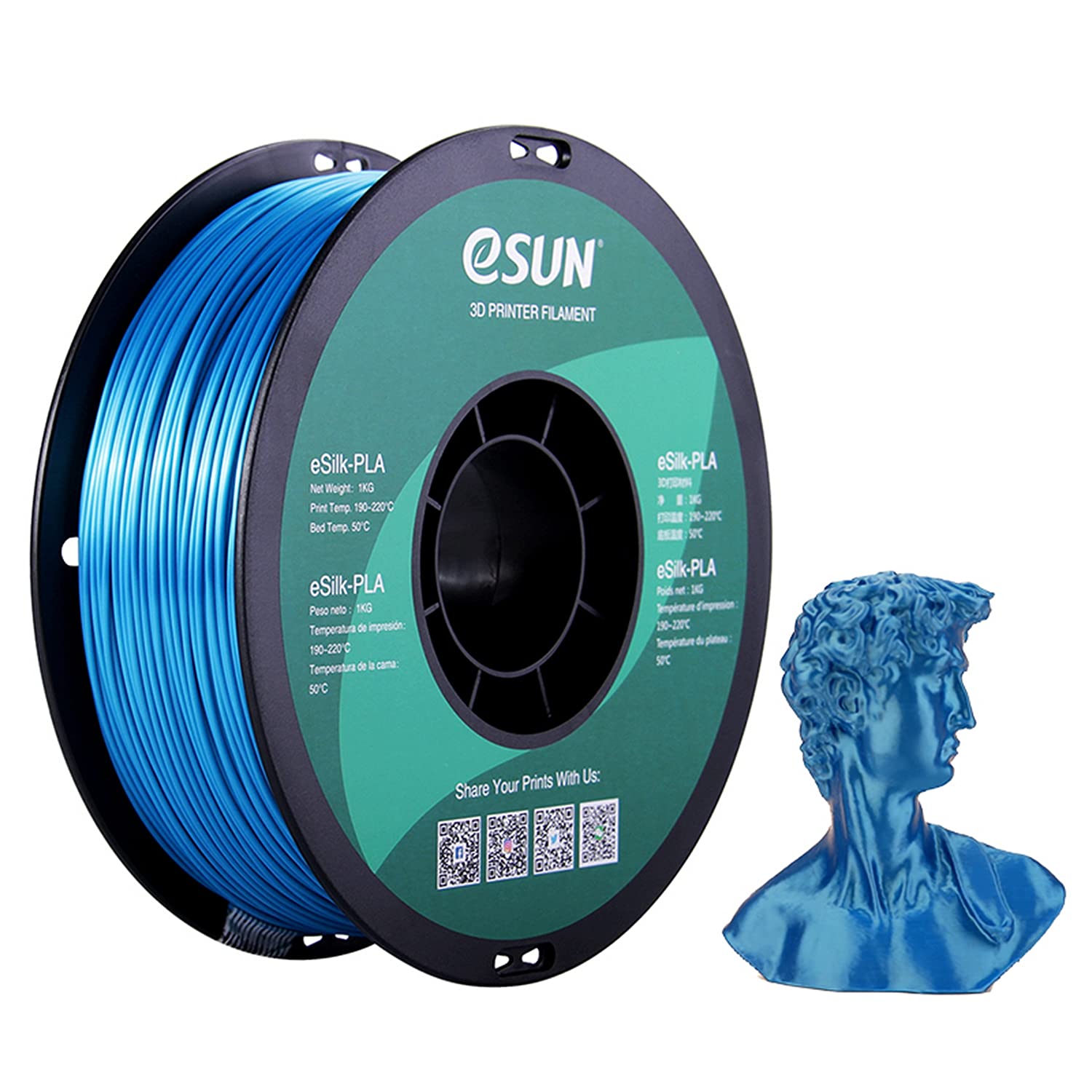 eSUN PLA Cyan Silk 1.75mm 1Kg 3D Printing filament