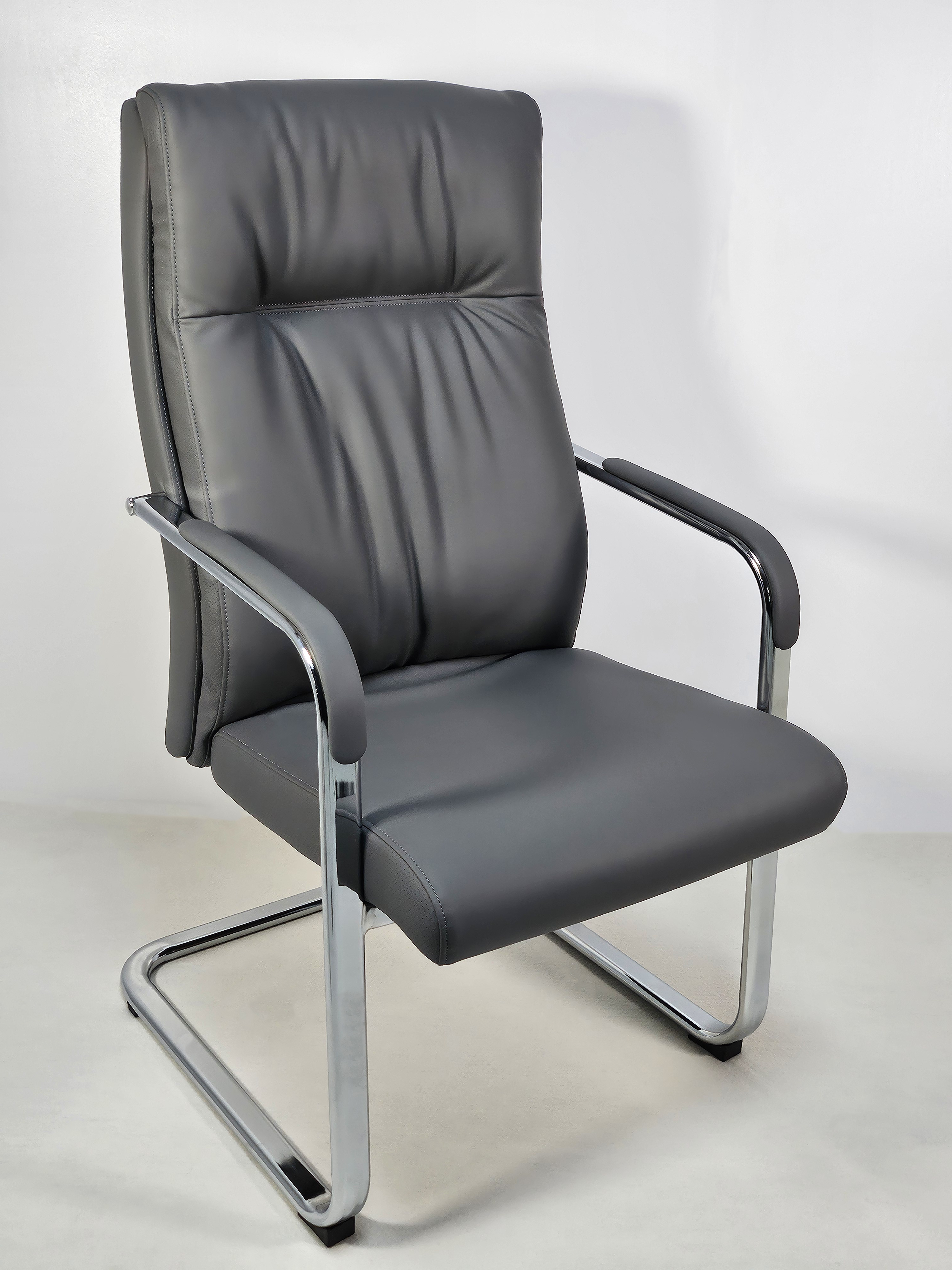 Specialising In Quality Grey Leather Executive Boardroom Chair with Chrome Frame - FE-242 UK