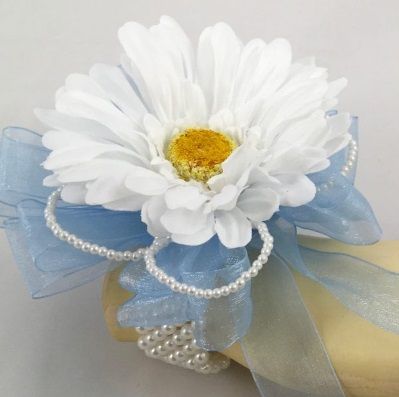 Artificial Silk Gerbera Organza Pearl Wristlet