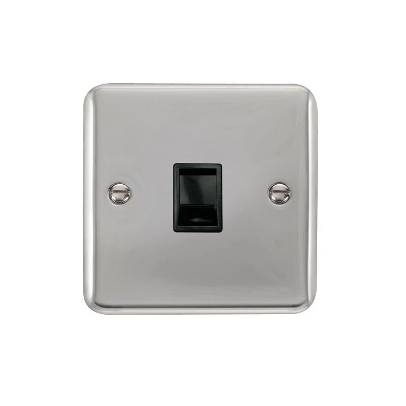 Click Deco Plus Single RJ11 (Irish/US) Outlet Polished Chrome Black Inserts