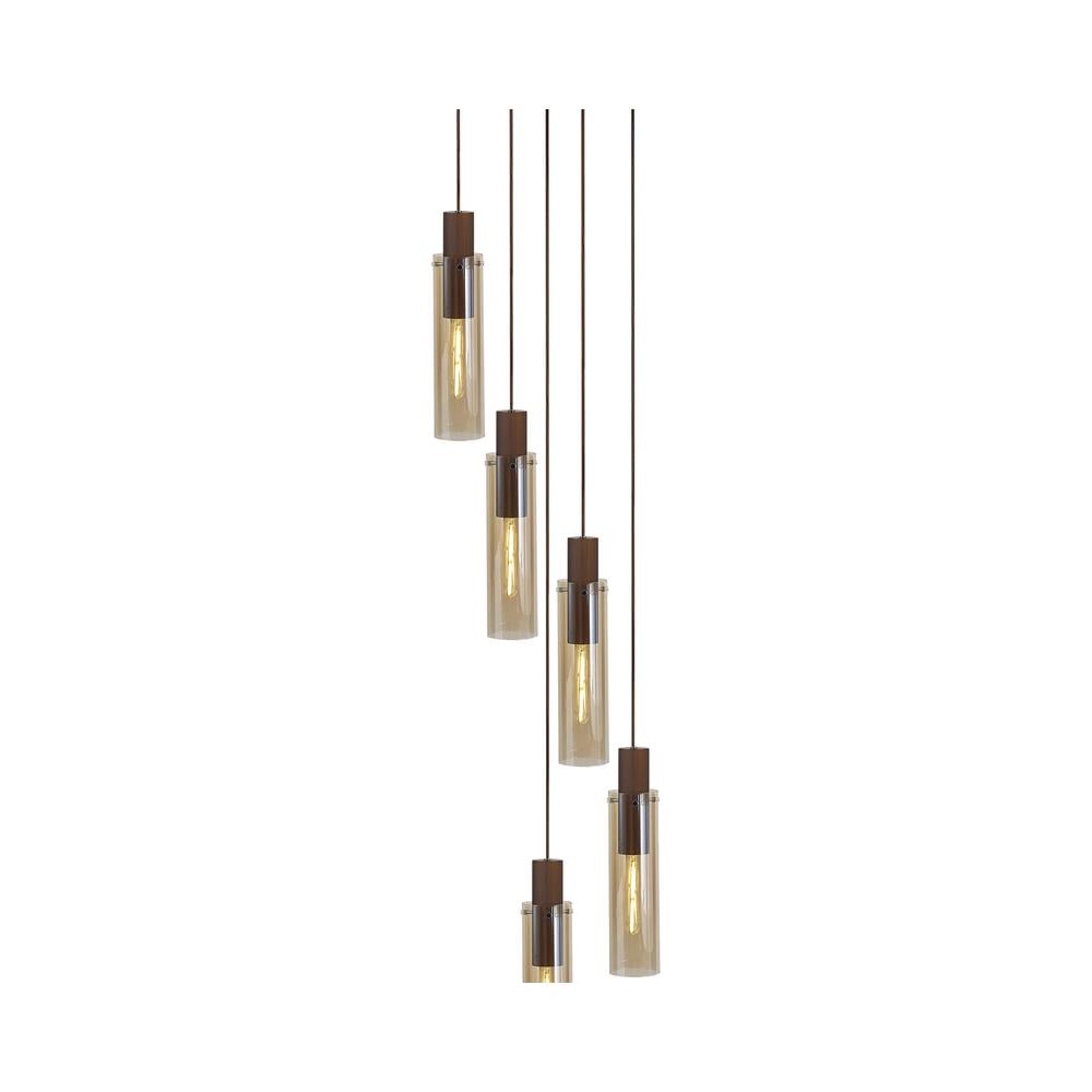 Luxuria Luminara 41cm Round Pendant 5 Light Adjustable E27 Mocha / Amber Glass