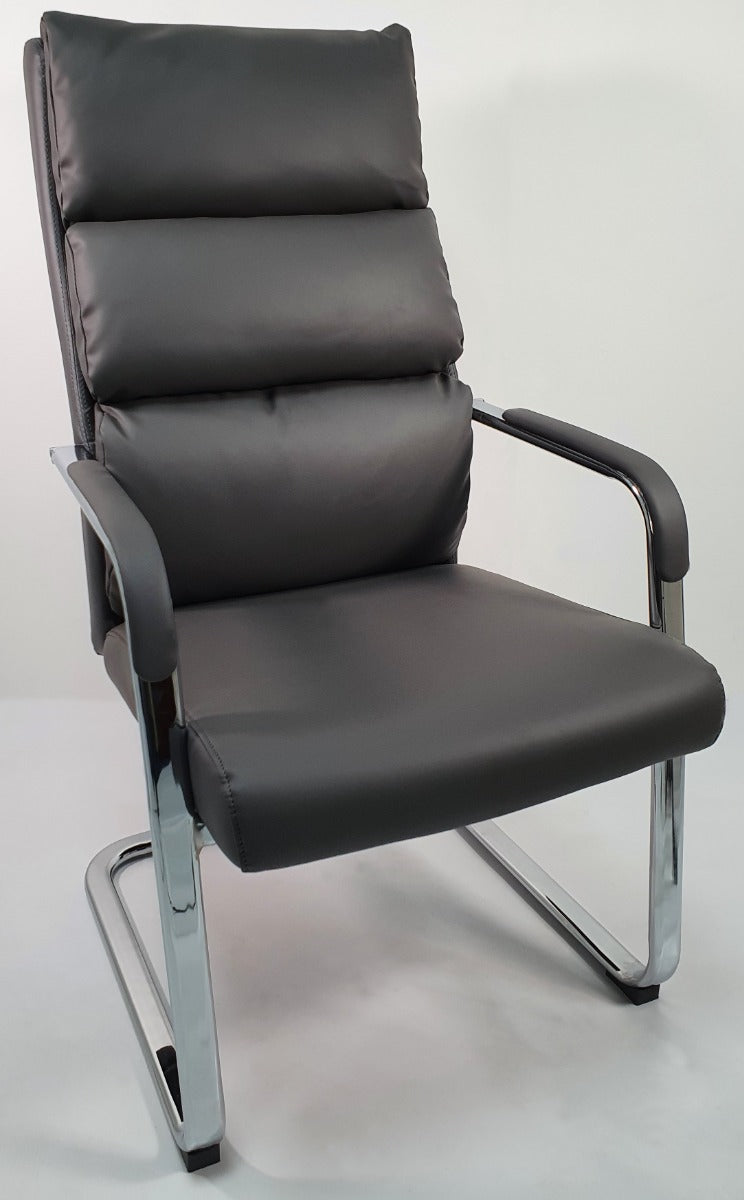 High Back Soft Pad Grey Leather Visitor Chair - HB-210C