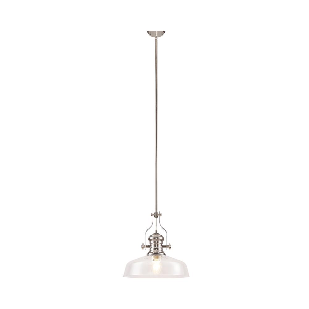 Luxuria Serena Pendant With 38cm Flat Round Shade E27 Polished Nickel/Clear Glass