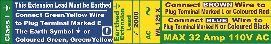 WL125 X - Wiring Code 32a 110v Ext Lead
[WL125X]