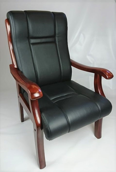 Senato CHA-WS922 Visitor Chair Black Leather with Mahogany Arms UK