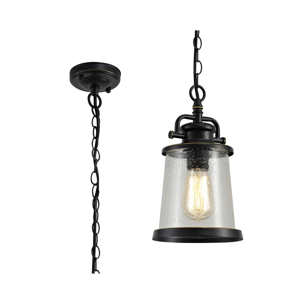 Luxuria Stratos 17cm Pendant Light E27 Black/Gold With Seeded Clear Glass IP54