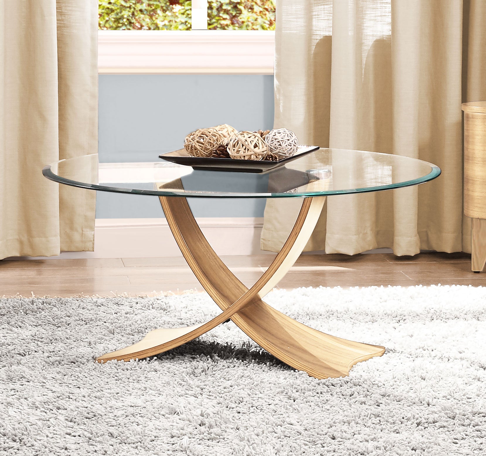 Specialising In Round Clear Glass Coffee Table with Oak Veneer - 800mm - JF308 North Yourkshire