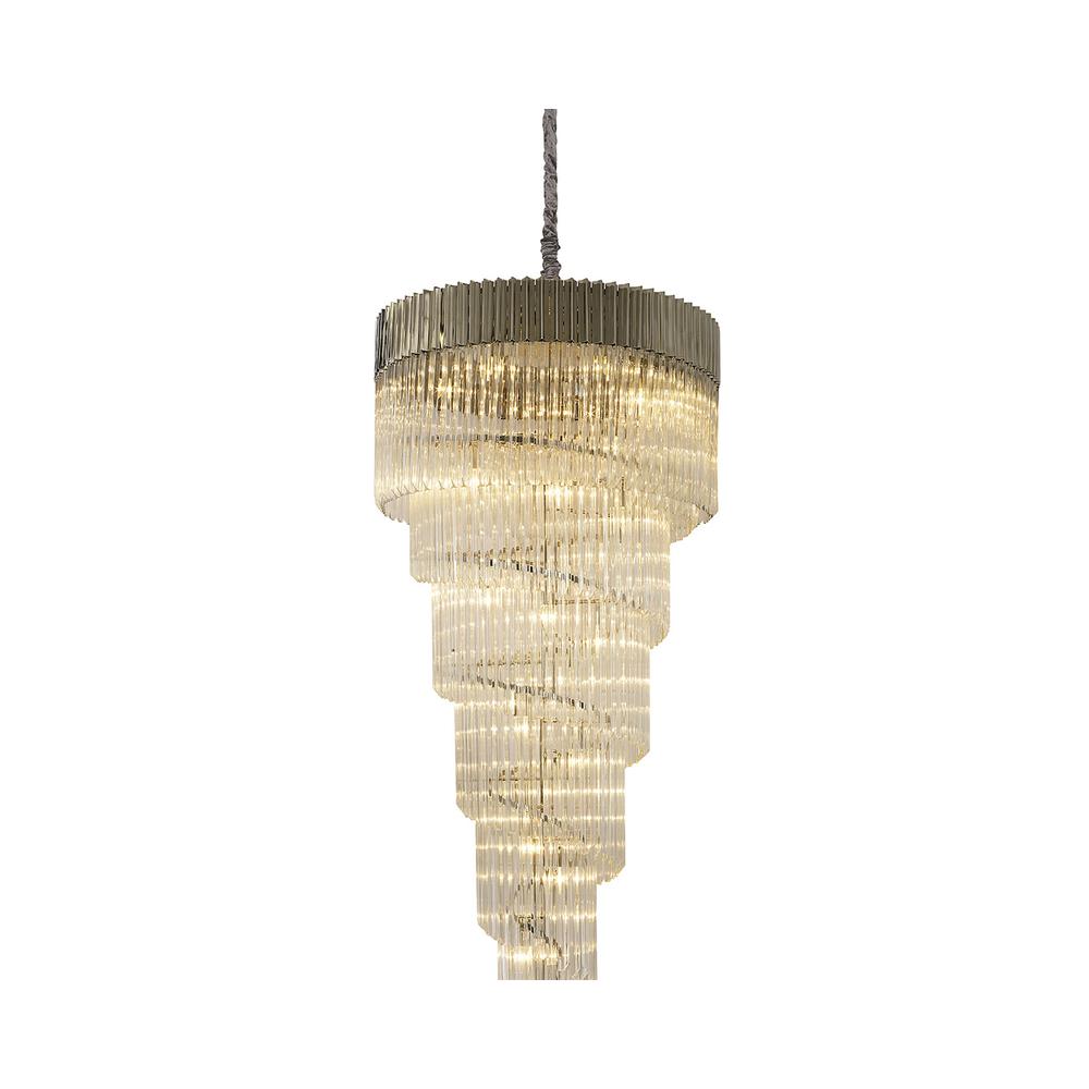 Luxuria Osiris 90cm Pendant Round 7 Layer Spiral 31 Light E14 Polished Nickel/Clear Sculpted Glass