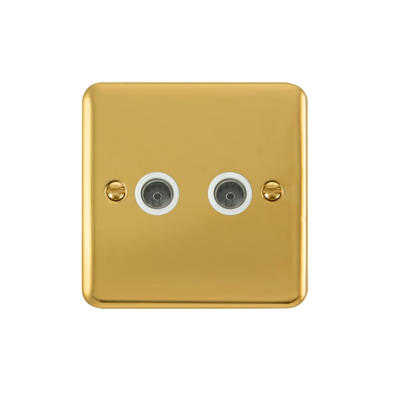 Click Deco Plus Twin Non-Isolated Coaxial Outlet Polished Brass White Inserts