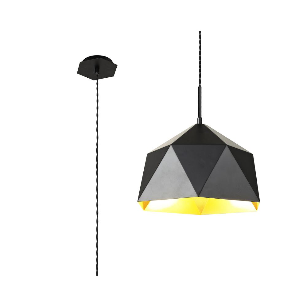 Luxuria Streamline 38cm Single Pendant Light Adjustable E27 Matt Black/Gold Inner