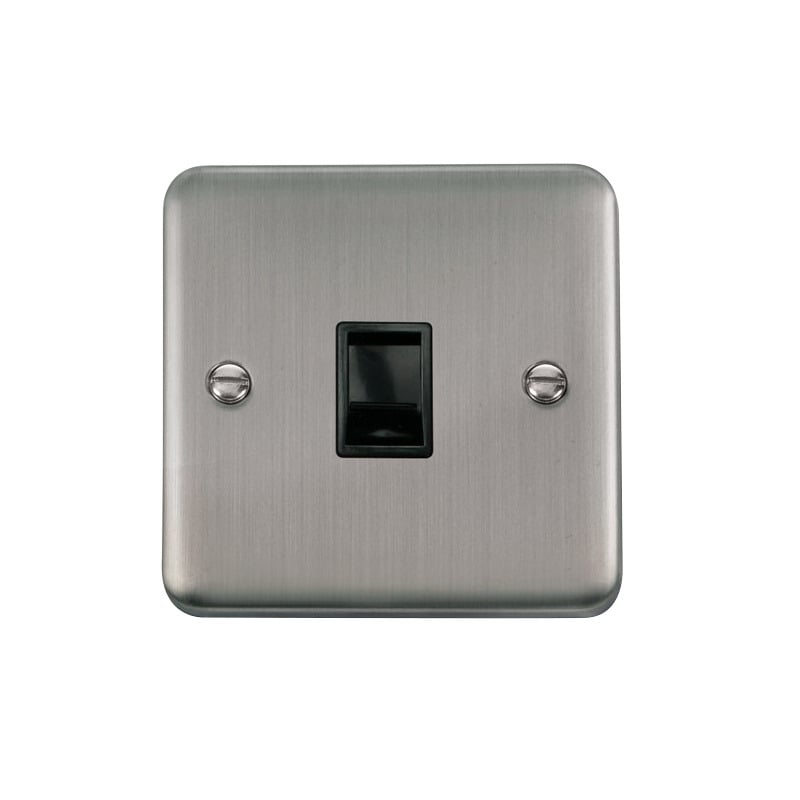 Click Deco Plus Single RJ11 (Irish/US) Outlet Stainless Steel Black Inserts