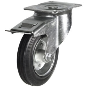 Industrial Castor Top Plate Swivel Brake Black Rubber Wheel