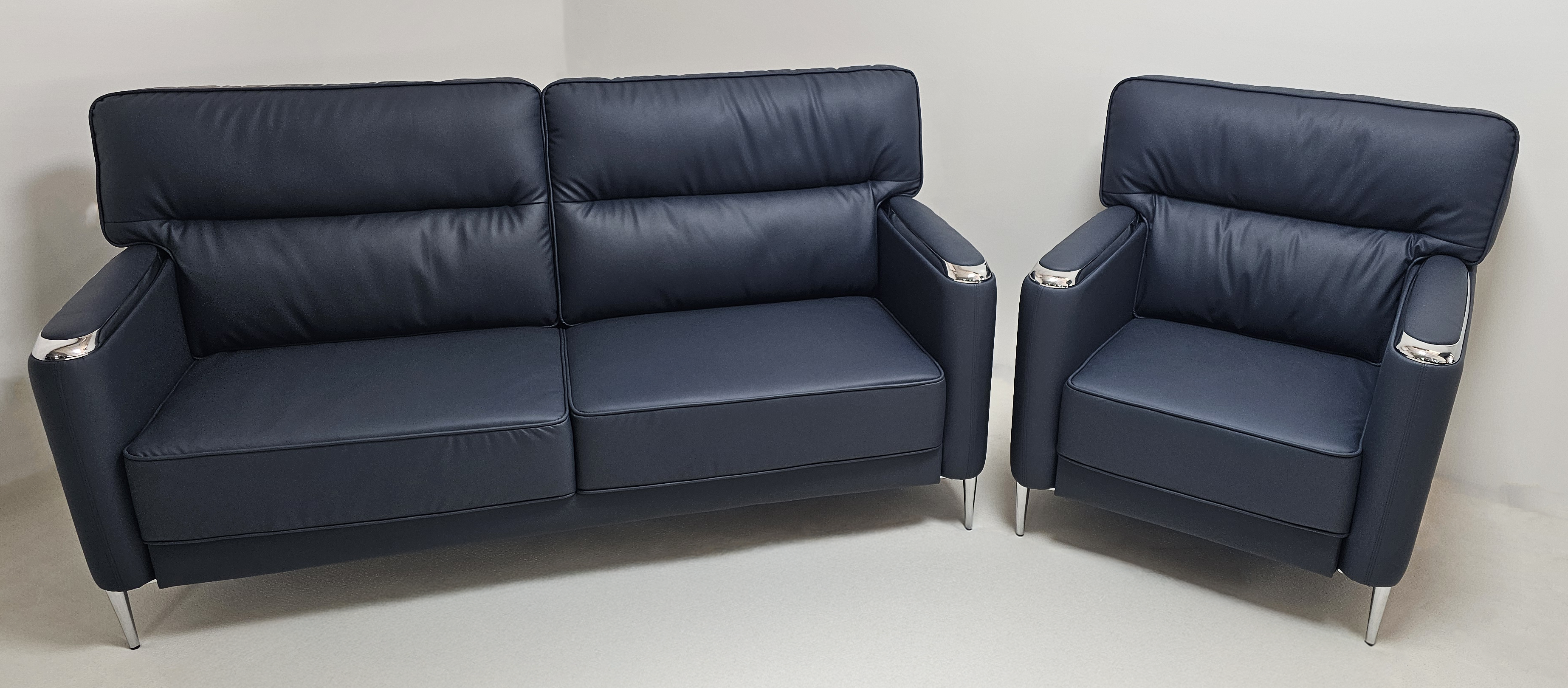 Modern Blue Leather Executive Sofa Set - Single and Triple Seat Available - Blue - F2401 North Yourkshire