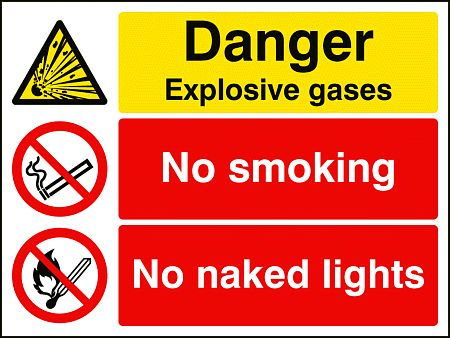 Danger explosive gases no smoking no naked lights