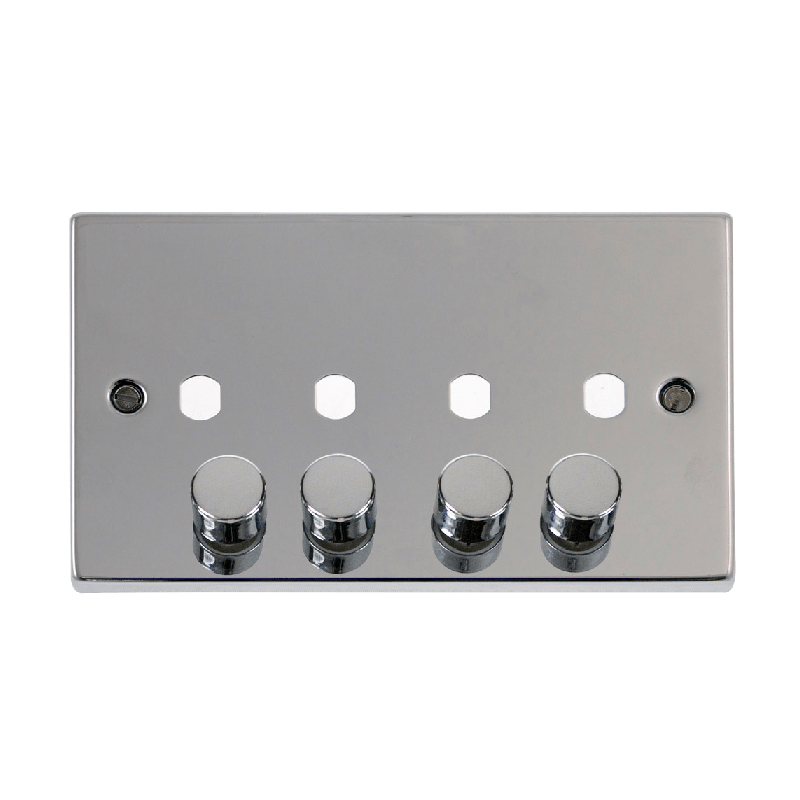 Click Deco 4 Gang Unfurnished Dimmer Plate and Knob (1600W Max) Polished Chrome