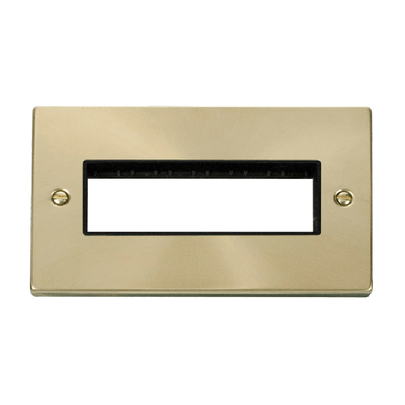 Click Deco 2 Gang Plate 6 Aperture Unfurnished Plate Satin Brass Black Inserts