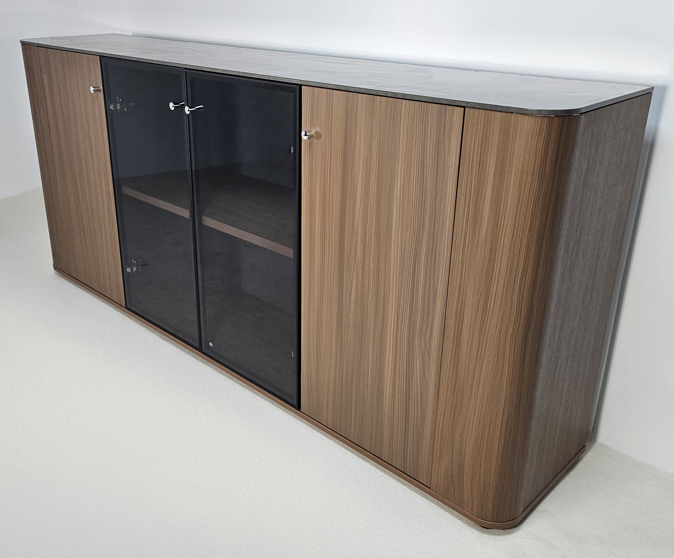 Specialising In Premium Modern Four Door Cupboard with Glass Doors in American Walnut Melamine - 2000mm - DG27-S05 UK