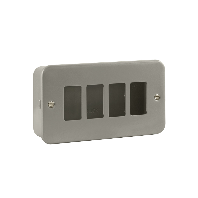 Click GridPro Metal Clad 4 Gang Frontplate and Back Box (No Knockouts)