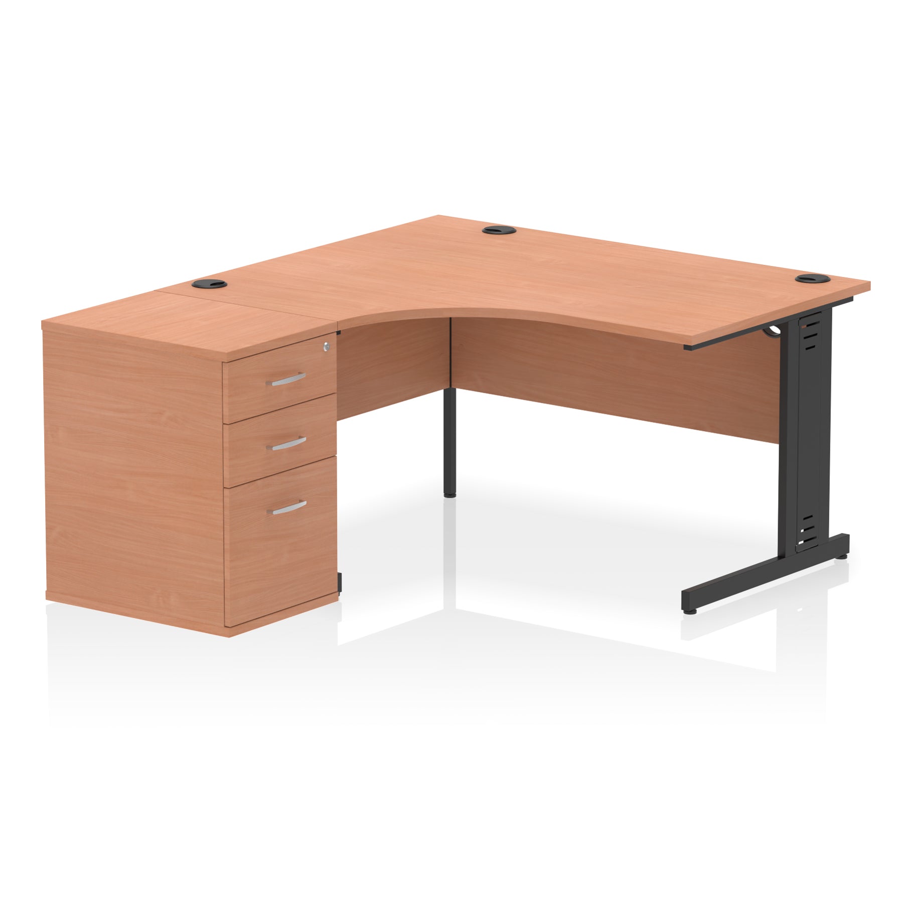 Specialising In Impulse Cable Managed Left Hand Crescent Desk Workstation with Pedestal - 1400mm - Multiple Colour Options UK