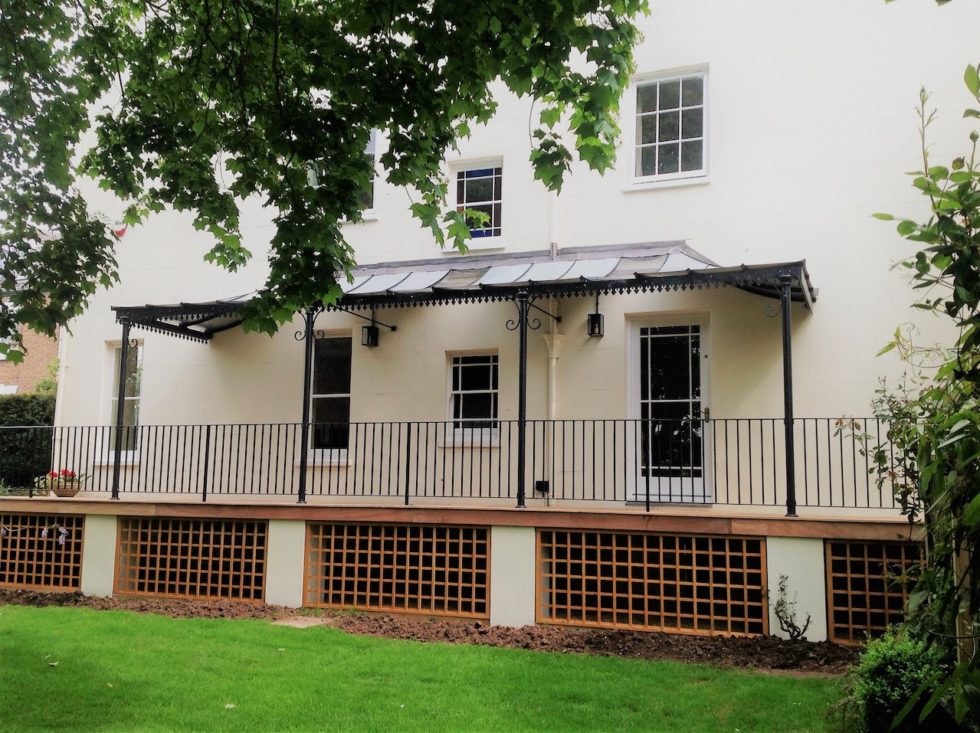 Victorian Style Column Veranda with Partially Glazed Roof & Railings