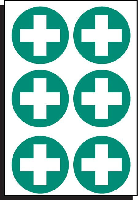 First aid symbol 65mm dia - sheet of 6