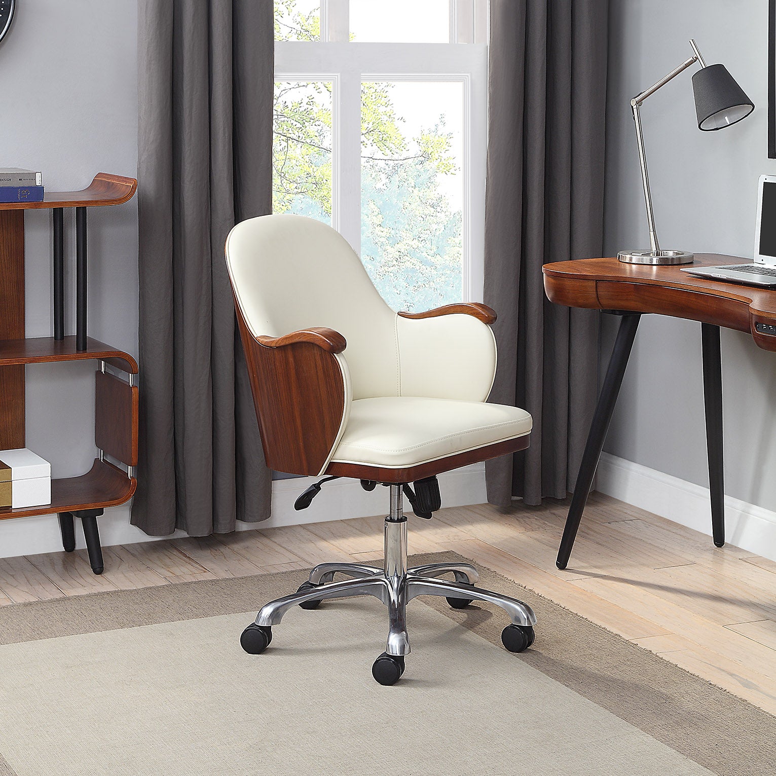 Suppliers Of Stylish Faux Leather Office Chair with Walnut Wood Veneer Shell - Cream - PC712 North Yourkshire