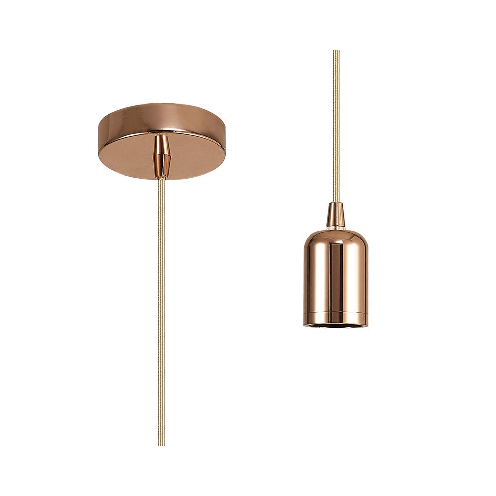 Luxuria Glorelle 2m Suspension Kit Rose Gold/Rose Gold Braided Cable E27 c/w Ceiling Bracket & Deeper Shade Ring