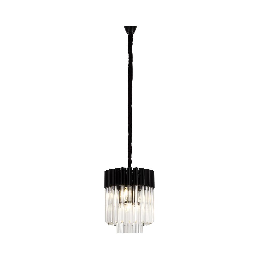 Luxuria Osiris 30cm Pendant Round 4 Light E14 Matt Black / Clear Sculpted Glass