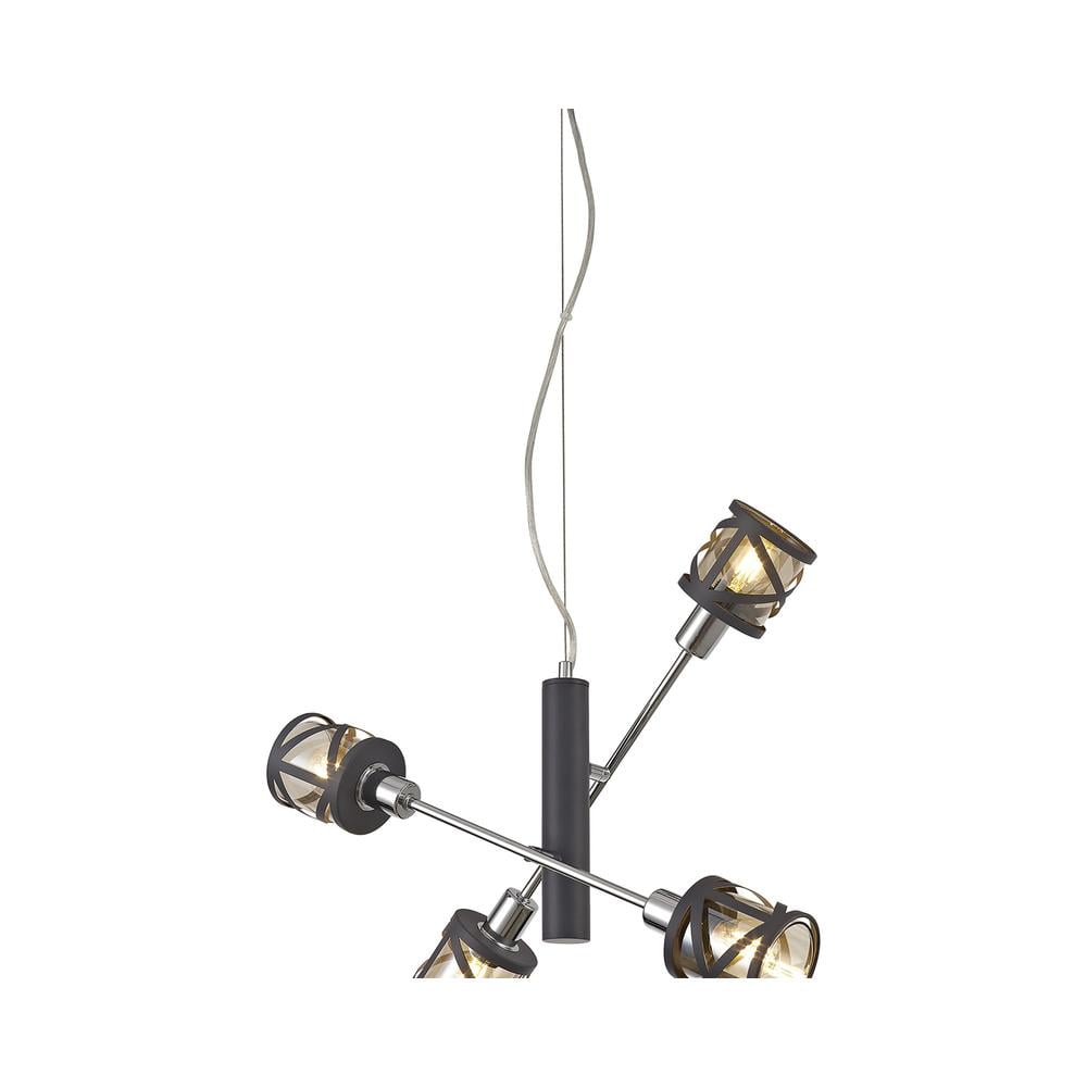 Luxuria Luminex 4 Light Adjustable Pendant E14 Matt Grey/Polished Chrome/Cognac