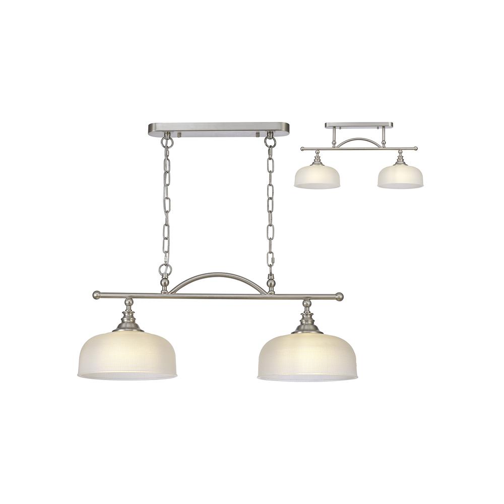 Luxuria Toussenel Semi Flush/Pendant Bar 2 Light Adjustable E27 Satin Nickel/Frosted Glass