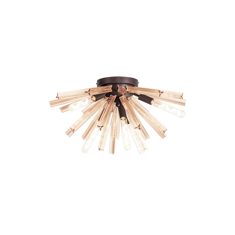 Luxuria Seneca 58.5cm 6 Light E14 Semi Flush Brown Oxide / Champagne Gold Glass