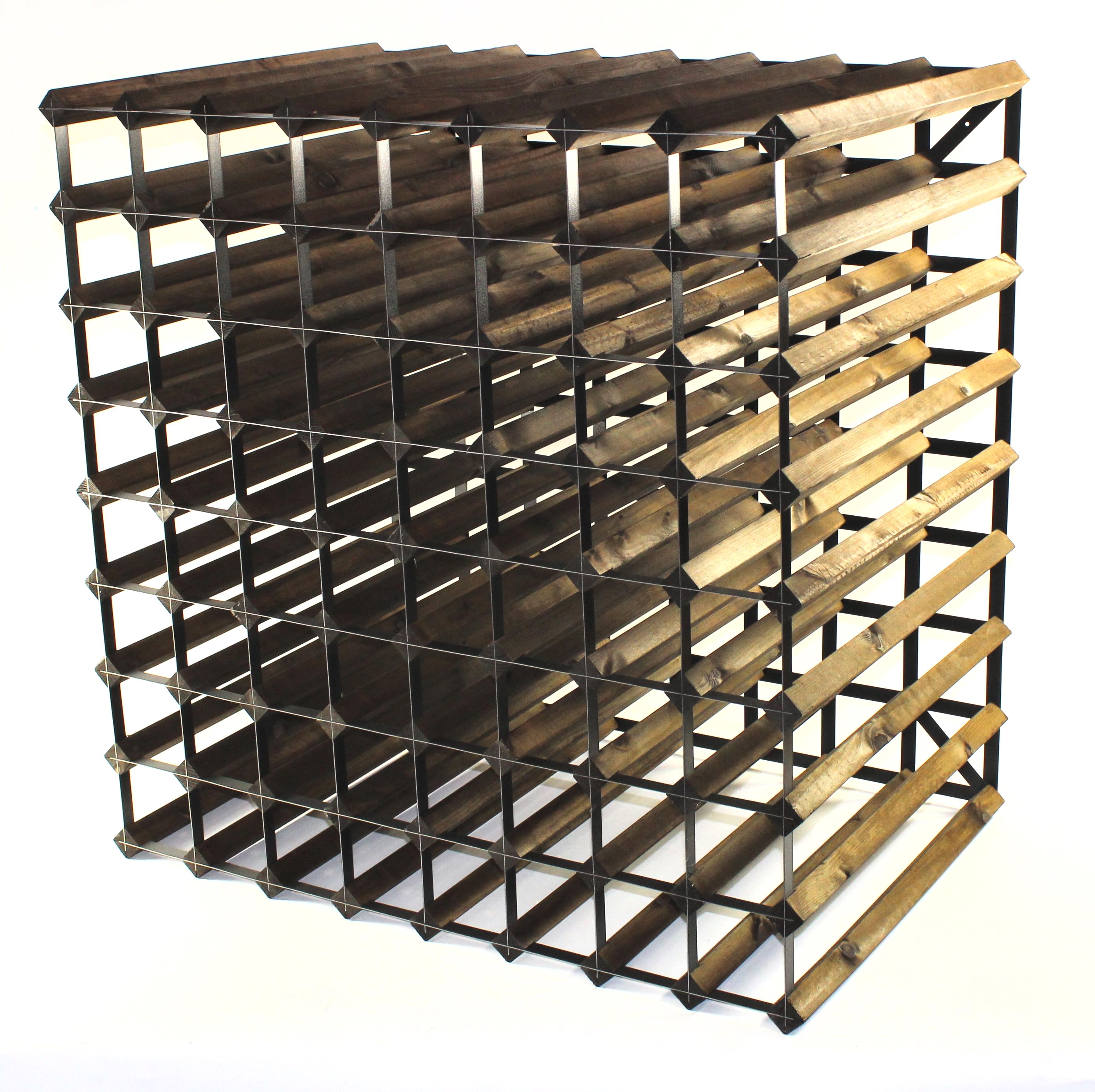 Double depth 144 bottle wine rack - Dark Oak stain wood - Galvanised metal