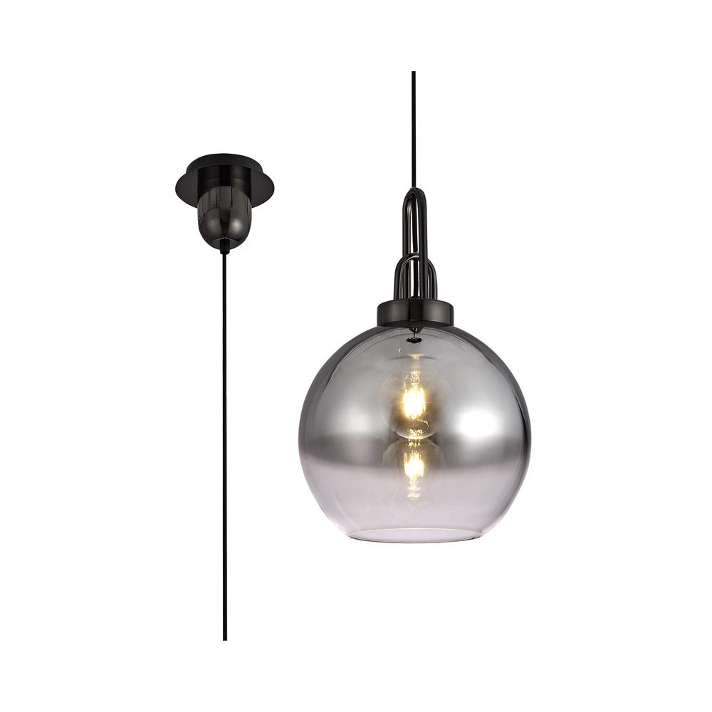 Luxuria Kennith Pendant Light E27 With 30cm Globe Glass Black Chrome/Matt Black/Smoked/Clear