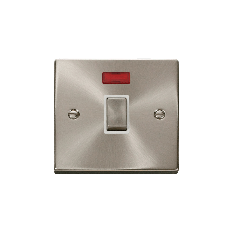 Click Deco 20A 1 Gang DP 'Ingot' Switch with Neon Satin Chrome Insert White