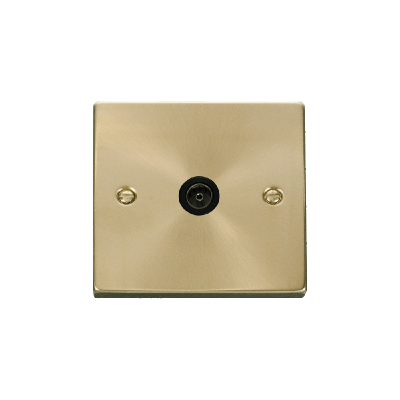 Click Deco Single Non-Isolated Coaxial Socket Outlet Satin Brass Insert Black