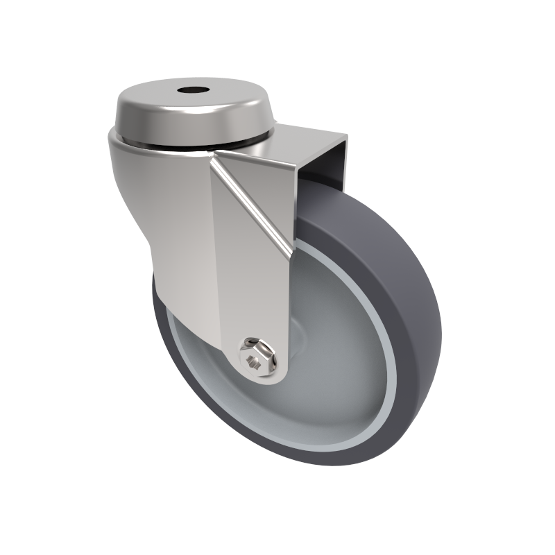 Grey Rubber Bolt Hole Swivel Castor 125mm 100kg Load