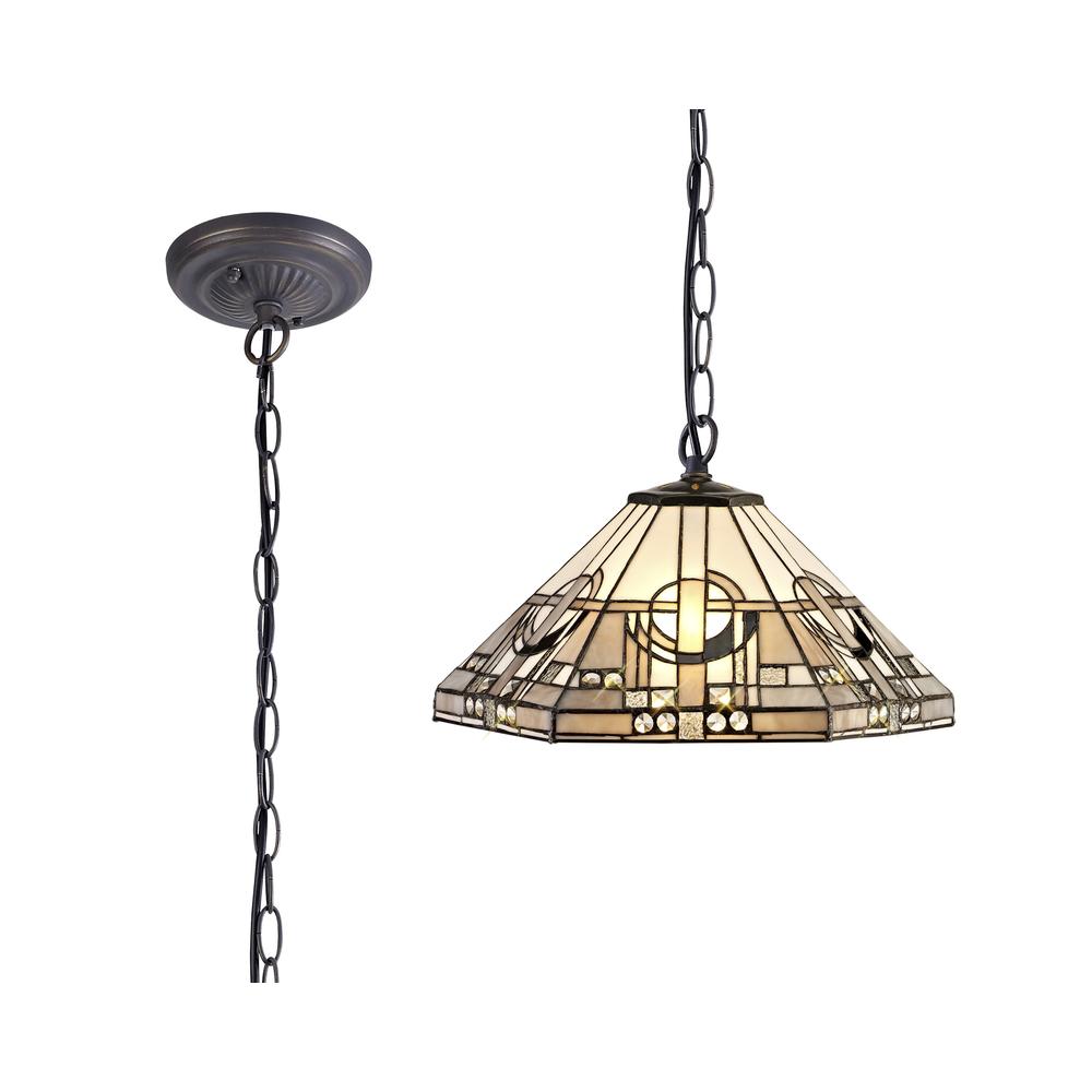 Luxuria Equinox 1 Light Downlighter Pendant E27 With 40cm Tiffany Shade White/Grey/Black/Clear Crystal/Aged Antique Brass