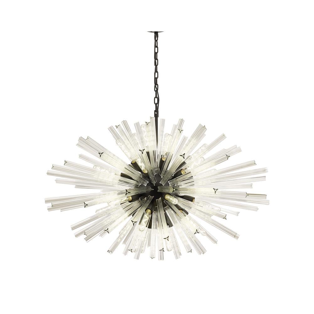 Luxuria Seneca 120cm 32 Light E27 Oval Pendant Matt Black / Clear Glass