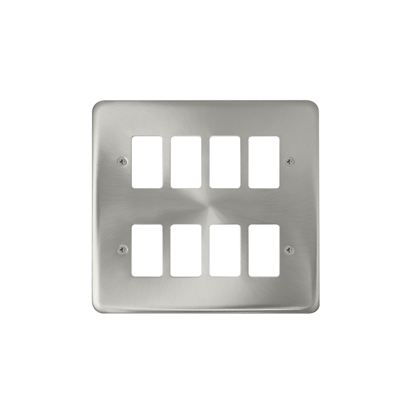 Click Deco Plus 8 Gang GridPro Frontplate Satin Chrome