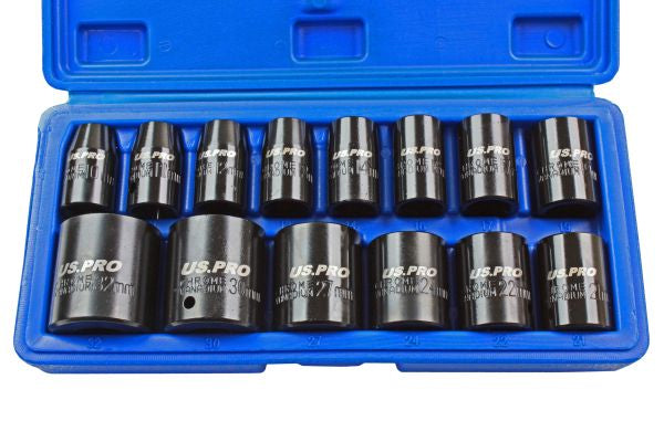 US PRO 1679 14 pieces set 1/2" DR Impact Sockets Shallow Metric 10-32 mm