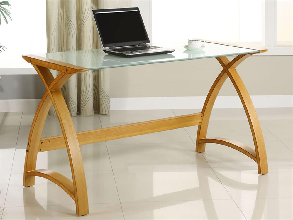 Glass Office Desk With Oak Frame PC201-LT-1300-OW UK